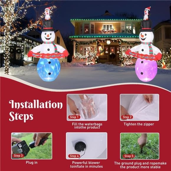 8FT Christmas Inflatable Snowman, Blow Up with Built-in Colorful LED Lights - Picture 4 of 7